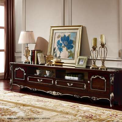 high quality french style carved flower wine red living room furniture tv stand